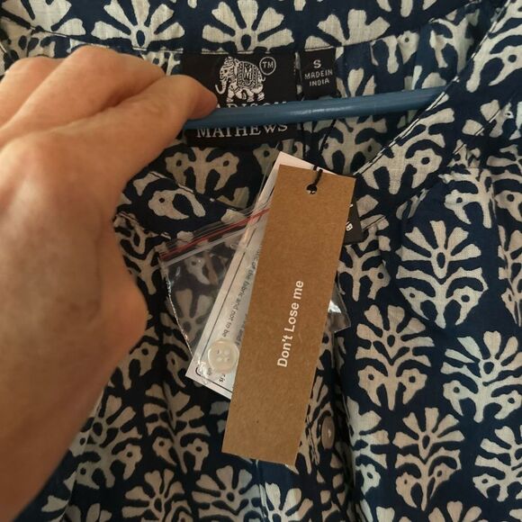 Madison Mathews OLIVE Shirt Palm fronds hand block small - Picture 7 of 10